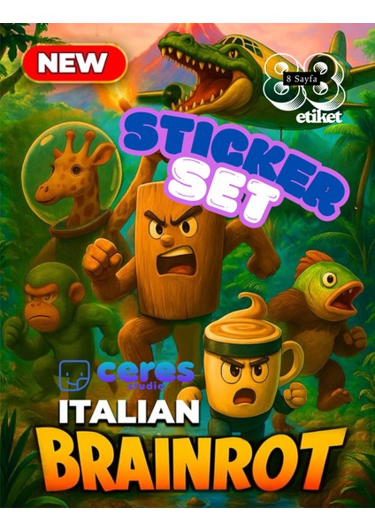Italian Brainrot Temalı 88 Parça Sticker Seti - Italyan Brainrot Karakter Etiketleri Defter Laptop Telefon Için