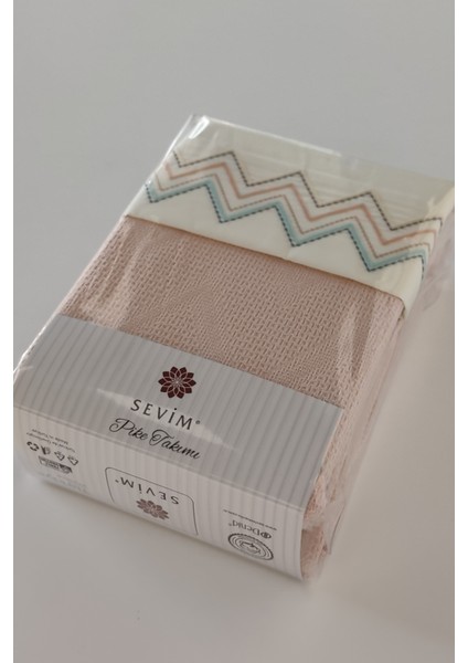 Çift Kişilik Bağlama Saçaklı Waffle Pike Takımı-4 Parça Pike Seti-Delfina-Pudra modelleri