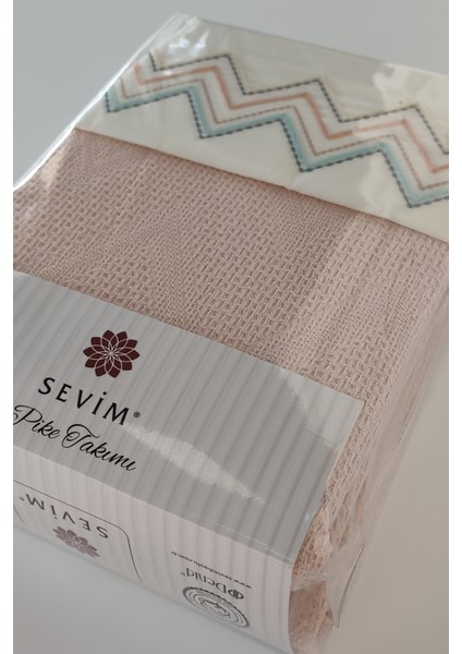 Çift Kişilik Bağlama Saçaklı Waffle Pike Takımı-4 Parça Pike Seti-Delfina-Pudra fırsatları