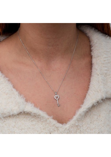 Gümüş Kalpli Sonsuzluk Anahtar Kadın Kolye fırsatları
