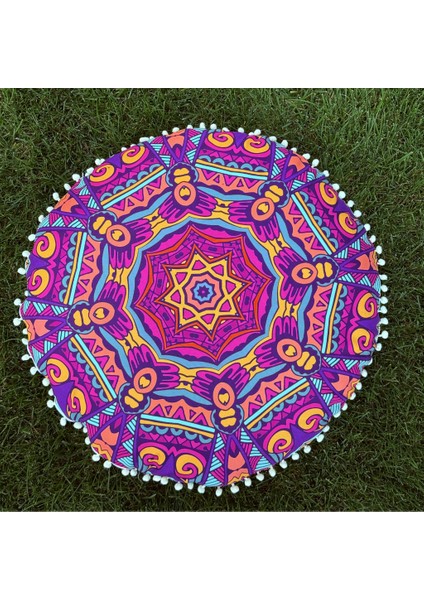 Mandala 1 - Yıkanabilir Kılıflı Yer Minderi – Çift Taraflı Ponponlu - Koltuk Yastığı, Meditasyon Yastığı, Oturma Odası Veya Balkon