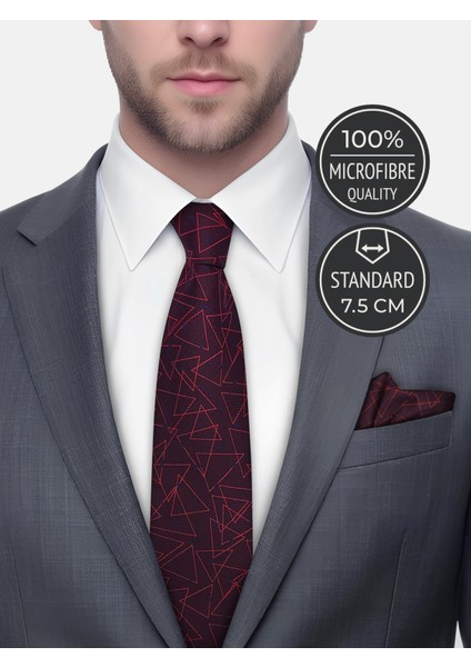 Geometrik Desen Bordo Kravat & Mendil fiyatları