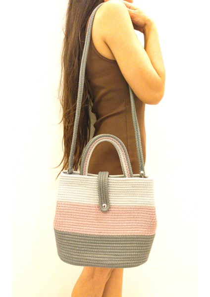 Tasarım Çıkarılabilir Askılı Kadın Kol ve Omuz Çantası Yıkanabilir Kordon Ip Çanta