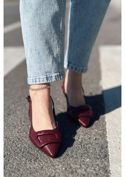 Donita Rugan Toka Detaylı Stiletto Bordo