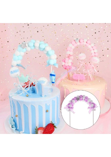 Pasta Kek Dekorasyon Mavi Beyaz Tüy Topu Kemer Balon Kek Toppers Doğum Günü Partisi Dekor Süsü fiyatları
