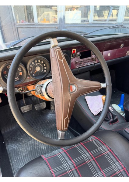 Dikişli Direksiyon Kılıfı Siyah Deri Siyah Dikişli Ford Taunus 71 Kasa Için