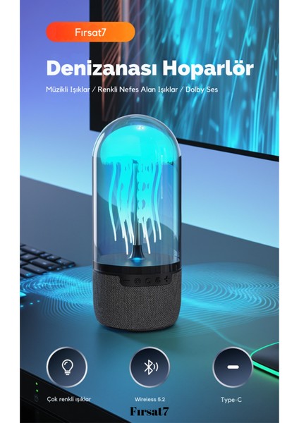 Denizanası Hareketli Gece Lambası LED ve Bluetooth Hoparlör Ev Ofis Sevgiliye Hediye Gece Lambası