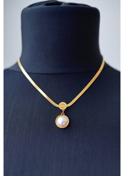 İtalyan Zincir Küçük İncili Çelik Kolye