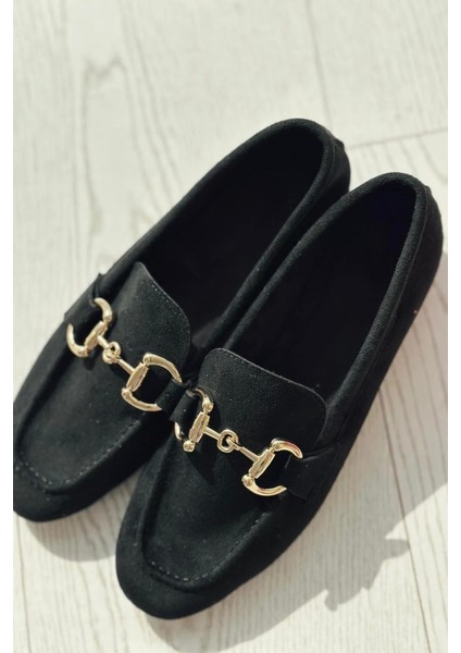 Lofin Süet Toka Detaylı Kadın Loafer Siyah