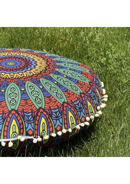 Mandala 2 - Yıkanabilir Kılıflı Yer Minderi – Çift Taraflı Ponponlu - Koltuk Yastığı, Meditasyon Yastığı, Oturma Odası Veya Balkon modelleri