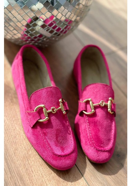Lofin Süet Toka Detaylı Kadın Loafer Fuşya fırsatları