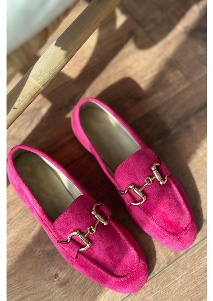 Lofin Süet Toka Detaylı Kadın Loafer Fuşya indirimleri