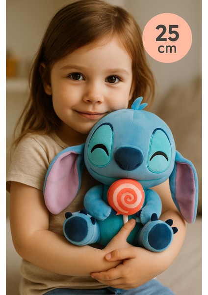 Disney Stitch Yumuşak Lolipop Yiyen Lisanslı Peluş 25 cm