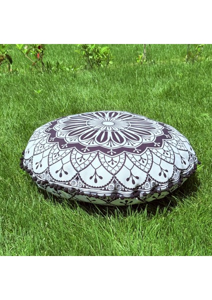 Mandala 3 - Yıkanabilir Kılıflı Yer Minderi – Çift Taraflı Ponponlu - Koltuk Yastığı, Meditasyon Yastığı, Oturma Odası Veya Balkon