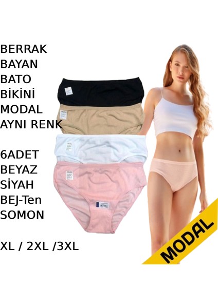 Kadın Bato Bikini Külot Modal 6 Adet Beyaz Siyah Bej Somon Renkli fiyatları