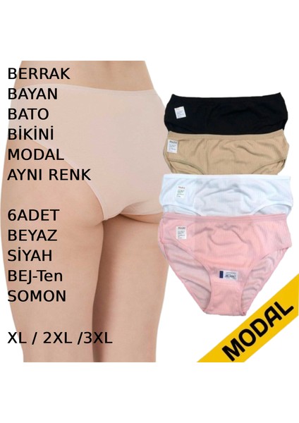 Kadın Bato Bikini Külot Modal 6 Adet Beyaz Siyah Bej Somon Renkli indirimleri