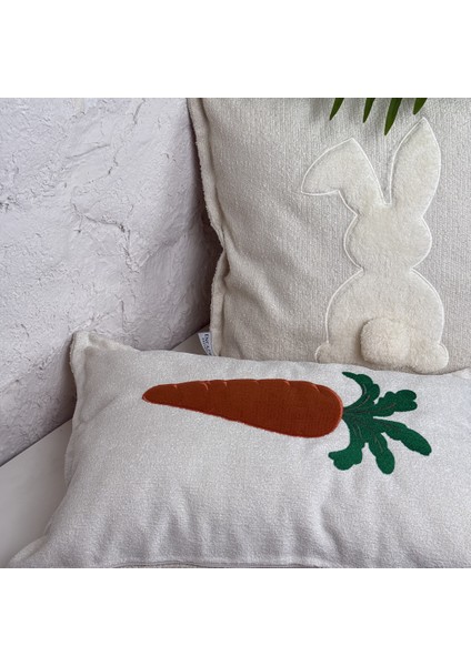 Havuç Punch Nakışlı Yastık - Yıkanabilir Yastık Kılıfı, Çocuk Odası ve Kreş Dekorasyonu Için Yumuşak Tüylü