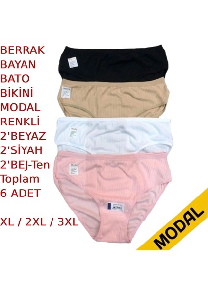 Kadın Bato Bikini Külot Modal 6 Adet Beyaz Siyah Bej Somon Renkli