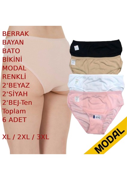 Kadın Bato Bikini Külot Modal 6 Adet Beyaz Siyah Bej Somon Renkli modelleri