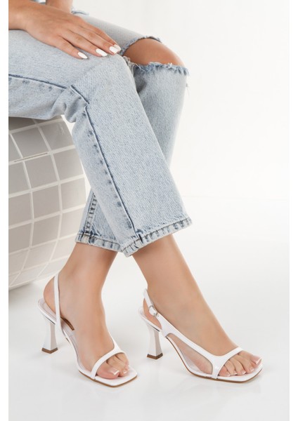 Kadın Bant Detaylı Arkası Açık Yüksek Topuklu Klasik Ayakkabı UN001-0313 fırsatları