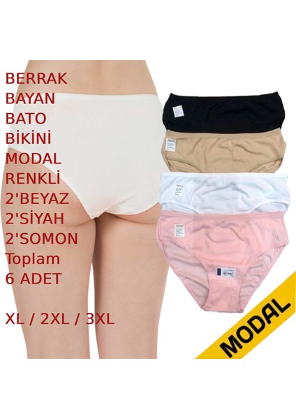 Kadın Bato Bikini Külot Modal 6 Adet Beyaz Siyah Bej Somon Renkli indirimleri