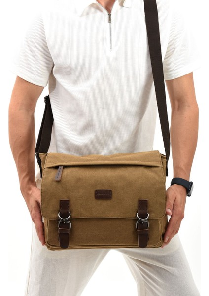 Şık ve Kullanışlı Bej Kanvas Postacı Çantası, Omuz ve Laptop Bölmeli, Günlük Kullanım Için. fiyatları