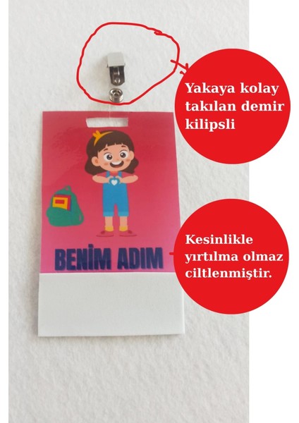 5 Adet “okulda Ilk Günüm” Klipsli Kız Çocuk Yaka Kartı – Okula Hoş Geldin Temalı fırsatları
