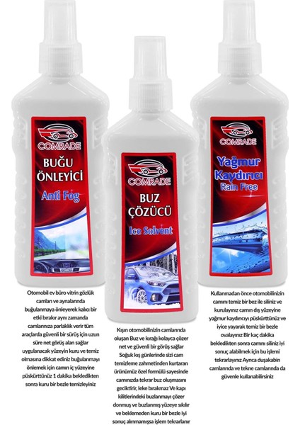 5li Kışlık Oto Araç Bakım Seti Buğu Önleyici + Yağmur Kaydırıcı + Buz Çözücü Sprey Buz Kazıyıcı Set fırsatları