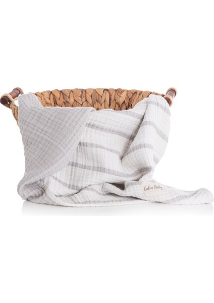 4 Katlı Premium %100 Pamuk Müslin Battaniye| 120x120 cm | Gri Çizgili fiyatları