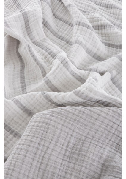 4 Katlı Premium %100 Pamuk Müslin Battaniye| 120x120 cm | Gri Çizgili modelleri