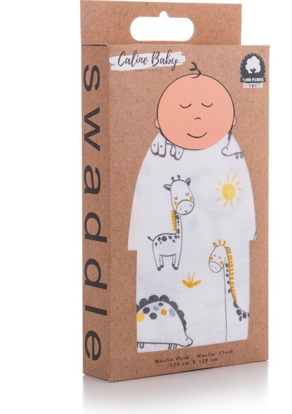 %100 Pamuk Premium & Hafif Müslin Bezi Örtüsü I 120x120 cm I Gri I Safari Desenli & 4 Adet Ağız Mendili 27x27cm indirimleri