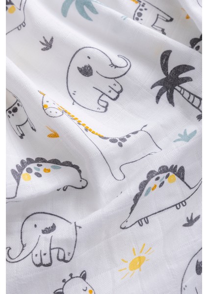 %100 Pamuk Premium & Hafif Müslin Bezi Örtüsü I 120x120 cm I Gri I Safari Desenli & 4 Adet Ağız Mendili 27x27cm modelleri