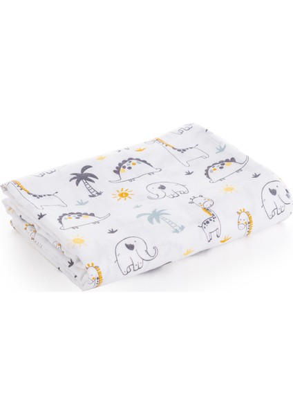 %100 Pamuk Premium & Hafif Müslin Bezi Örtüsü I 120x120 cm I Gri I Safari Desenli & 4 Adet Ağız Mendili 27x27cm fırsatları