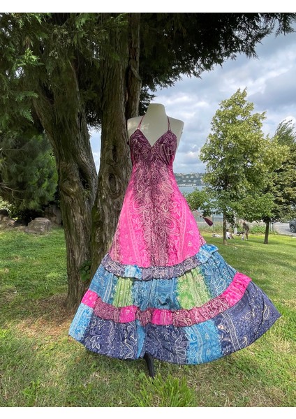 Ipek Kumaş Etnik Maxi Elbise (Sırt Dekolteli) modelleri