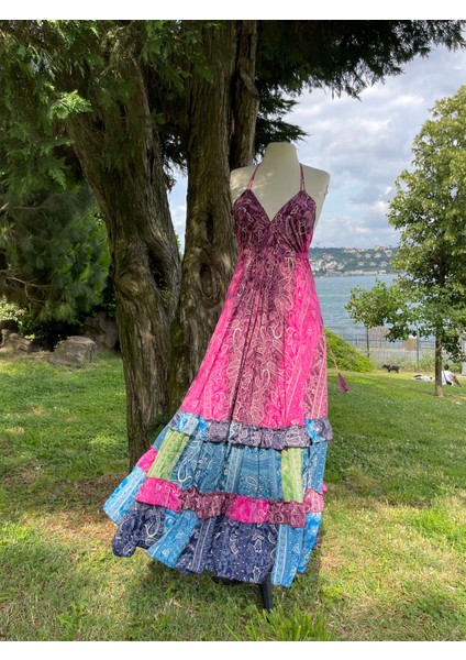 Ipek Kumaş Etnik Maxi Elbise (Sırt Dekolteli)