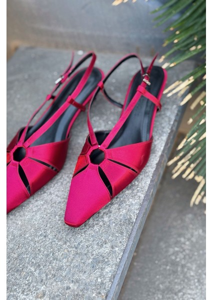 Ozeras Saten Bordo Kısa Topuklu Stiletto