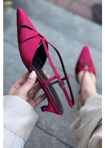 Ozeras Saten Bordo Kısa Topuklu Stiletto modelleri
