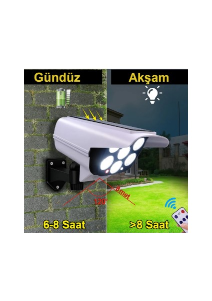 Caydırıcı Kamera Güneş Enerjili Solar 77 Ledli Hareket Sensörlü Kumandalı