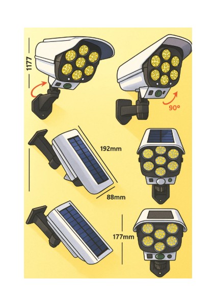 Caydırıcı Kamera Güneş Enerjili Solar 77 Ledli Hareket Sensörlü Kumandalı