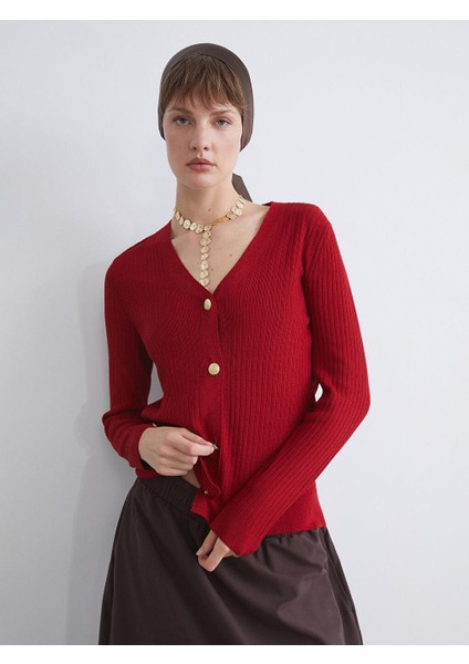 V Yaka Kadın Triko Hırka (W5)