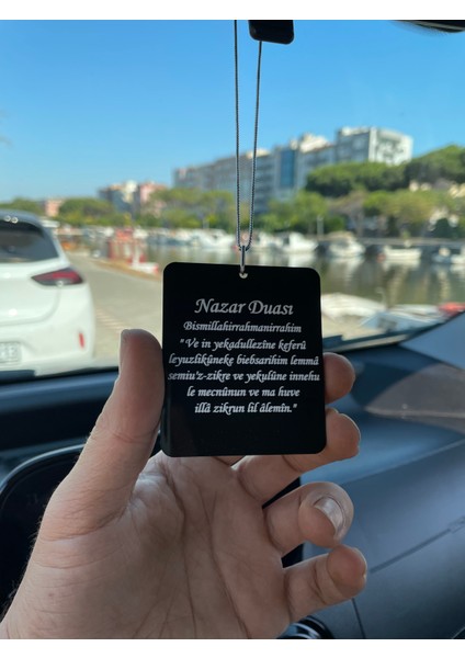 Siyah Pleksi Ayetel Kürsi ve Nazar Dualı Araba Süsü Dikiz Aynası Süsü Araba Süsü -Çift Taraflı modelleri