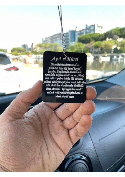 Siyah Pleksi Ayetel Kürsi ve Nazar Dualı Araba Süsü Dikiz Aynası Süsü Araba Süsü -Çift Taraflı fırsatları