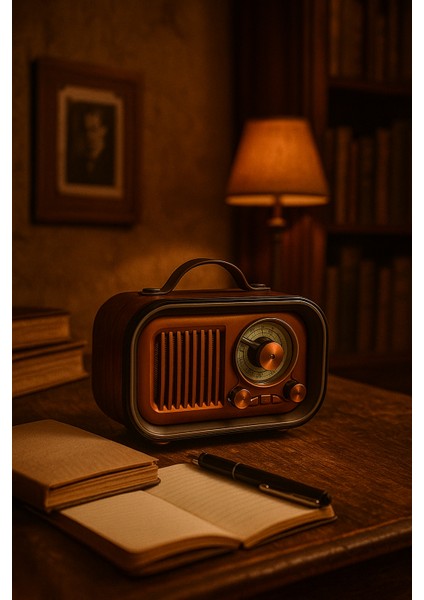 Nostaljik Radyo Retro Şarjlı Işıklı Bluetooth Hoparlör Usb Sd Card Ahşap Görünümlü Nostaljik Radyo