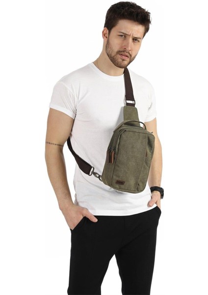 Kanvas Tek Askılı Çapraz Çanta, Şık ve Kullanışlı, Kahverengi Renk Seçeneğiyle.