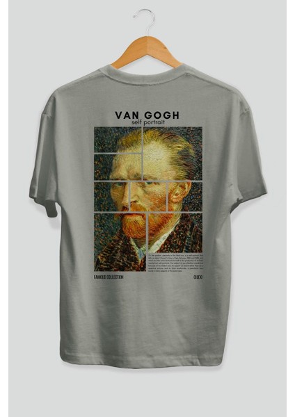 Van Gogh Self Portrait Arka Baskılı Oversize T-Shirt Erkek Kadın Bisiklet Yaka Pamuk Tişort fiyatları