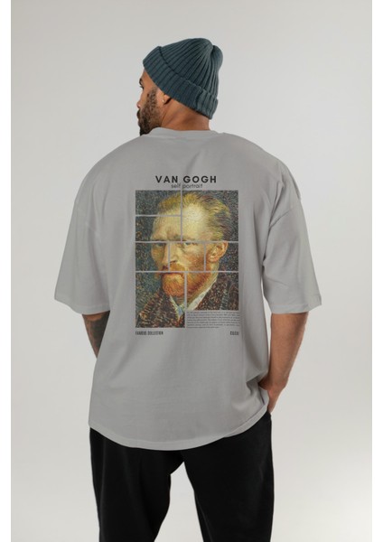 Van Gogh Self Portrait Arka Baskılı Oversize T-Shirt Erkek Kadın Bisiklet Yaka Pamuk Tişort fırsatları