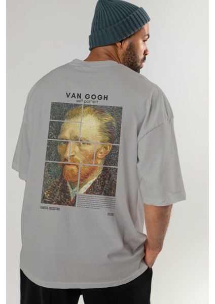 Van Gogh Self Portrait Arka Baskılı Oversize T-Shirt Erkek Kadın Bisiklet Yaka Pamuk Tişort