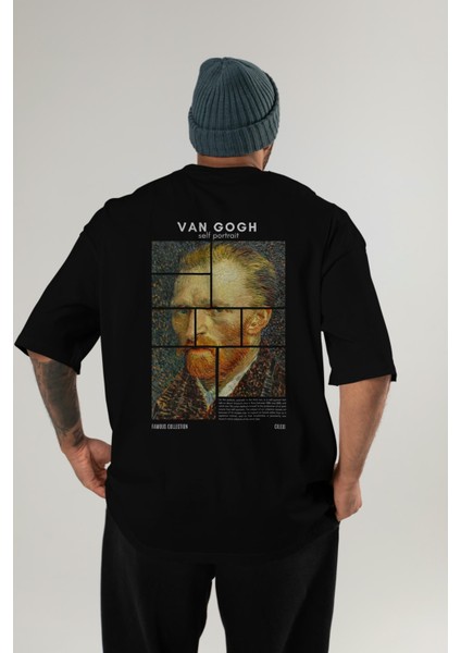 Van Gogh Self Portrait Arka Baskılı Oversize T-Shirt Erkek Kadın Bisiklet Yaka Pamuk Tişort