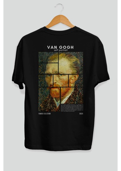 Van Gogh Self Portrait Arka Baskılı Oversize T-Shirt Erkek Kadın Bisiklet Yaka Pamuk Tişort fiyatları