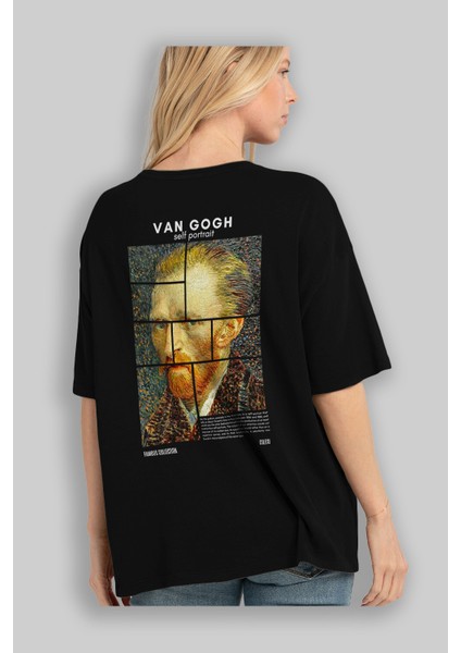 Van Gogh Self Portrait Arka Baskılı Oversize T-Shirt Erkek Kadın Bisiklet Yaka Pamuk Tişort fırsatları